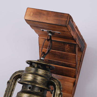 Rustic Pine Metal Lantern Wall Wall Lamp