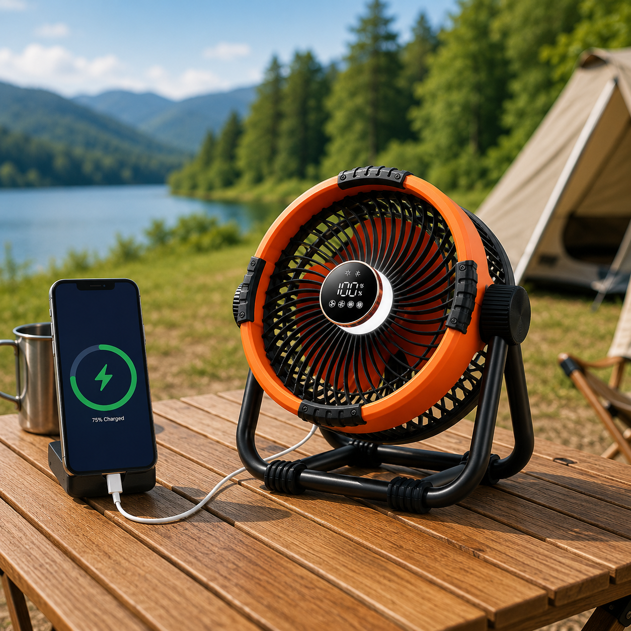 Portable Camping Fan with LED Light 20000mAh