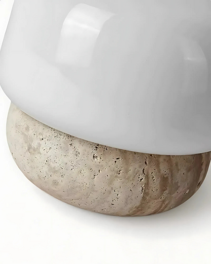 Modern Mushroom Travertine Base Opal Glass Nightstand Table Lamp