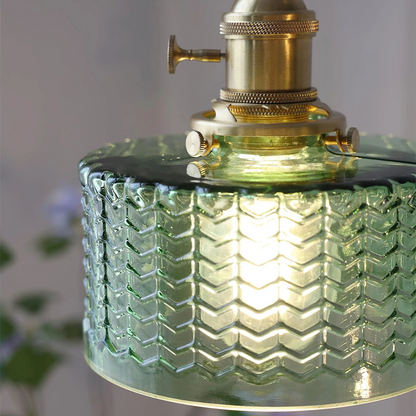 Vintage Elegant Textured Glass Brass Hanging Pendant Light