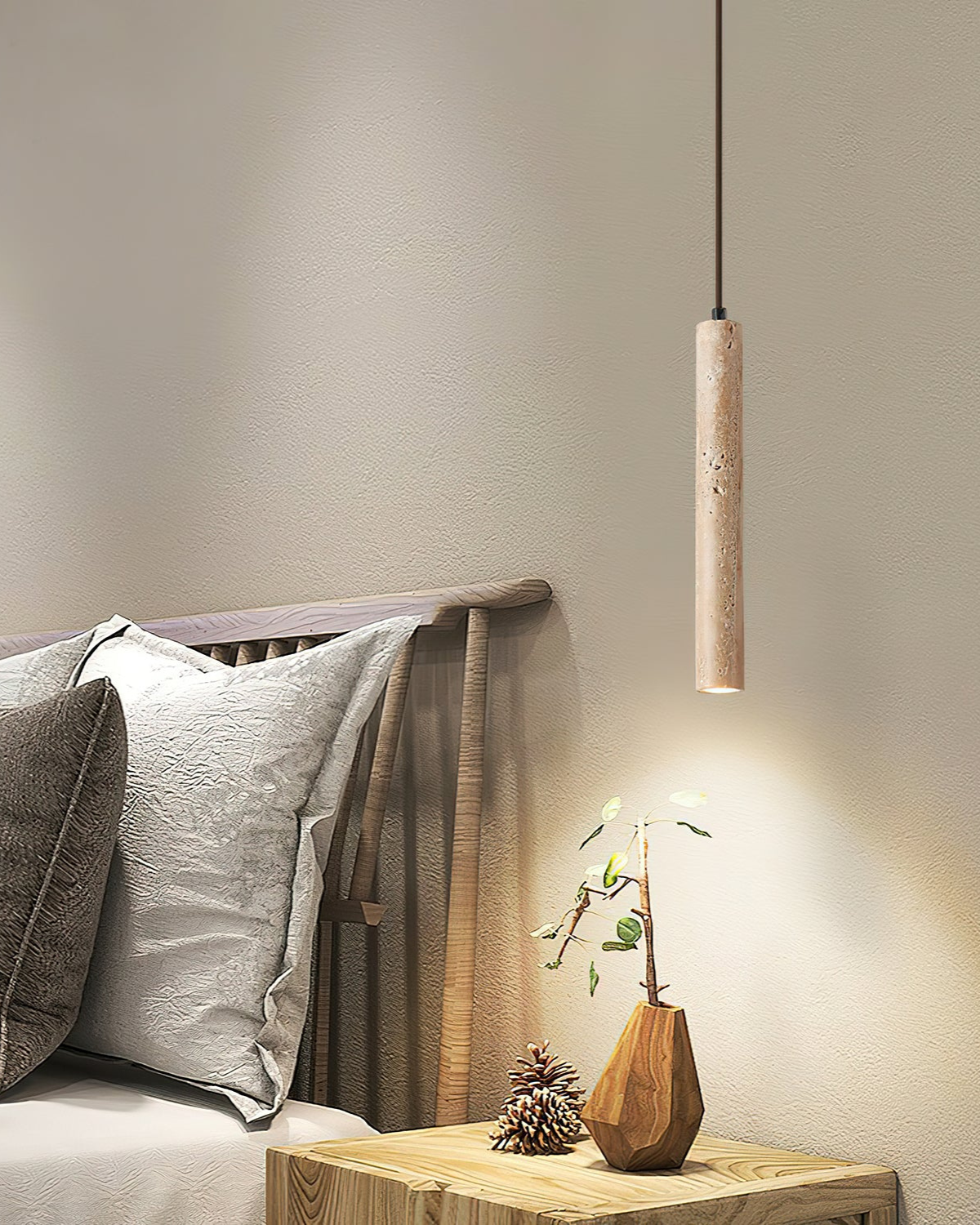 Minimalist Natural Travertine Japandi Pendant Light