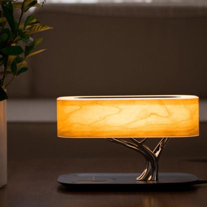 Modern Bedside Table Lamp for Bedroom - Touch Control - Natural Wood-Effect Shade