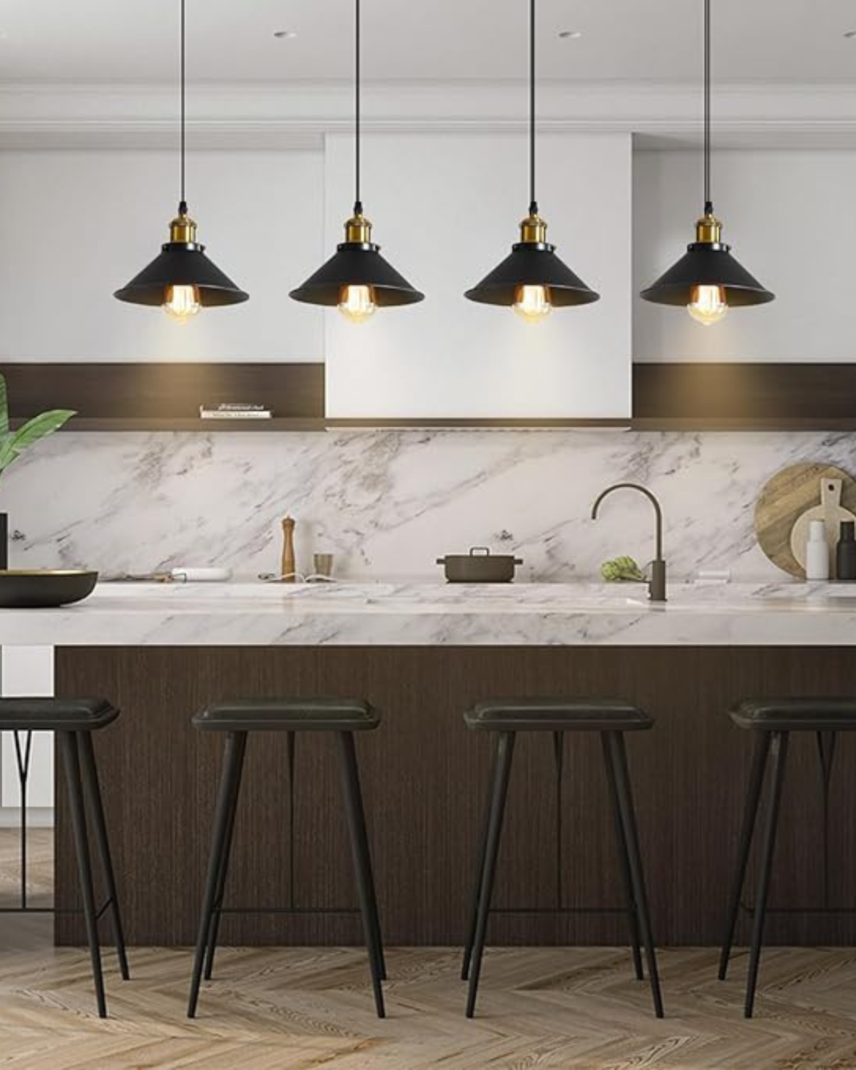 Industrial Modern Adjustable Height Metal Black Shade Gold Interior Pendant Light