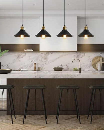 Industrial Modern Adjustable Height Metal Black Shade Gold Interior Pendant Light