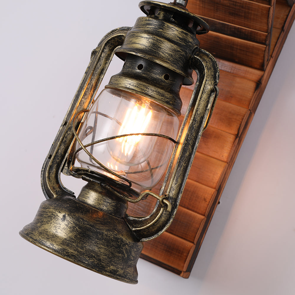 Rustic Pine Metal Lantern Wall Wall Lamp