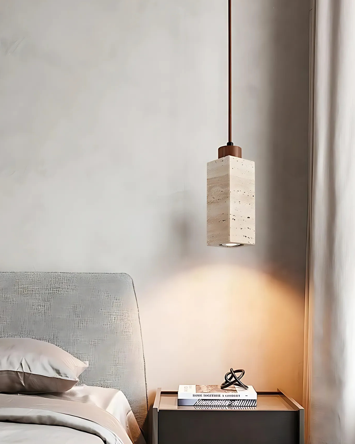 Modern Sculptural Travertine Elegant Pendant Light