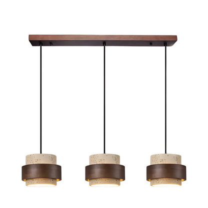 Modern Travertine Shade Walnut Accents Pendant Light