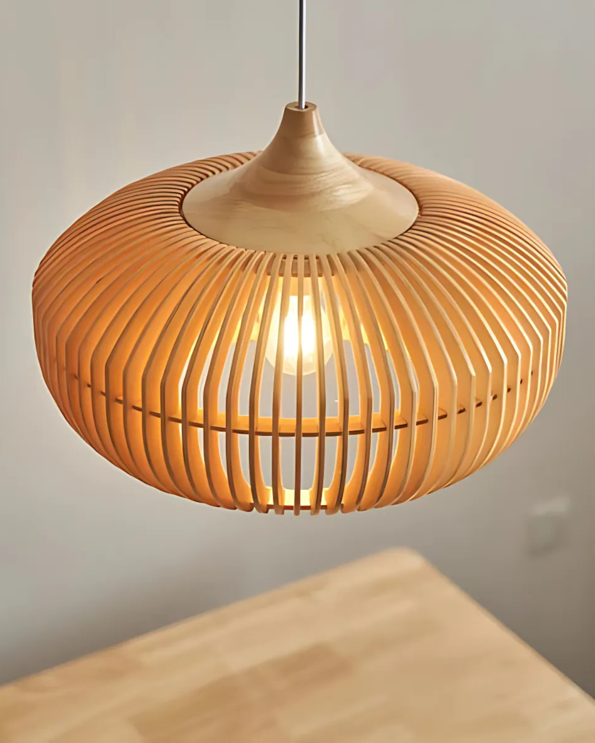 Modern Adjustable Height Solid Wood Kitchen Pendant Light