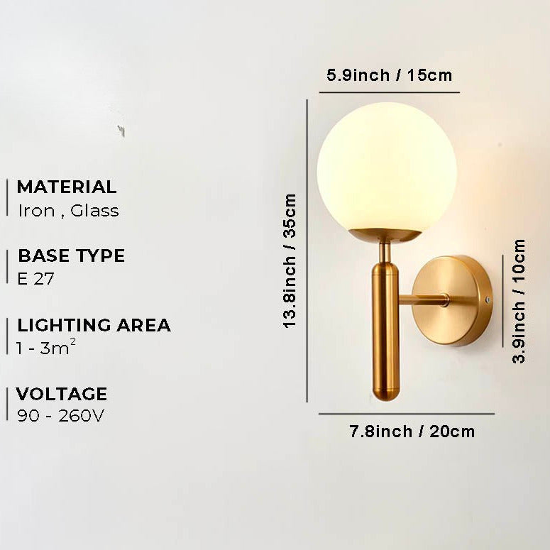 Modern Glass Ball Wall Sconce – Nordic Brushed Brass Iron for Bedroom & Bathroom
