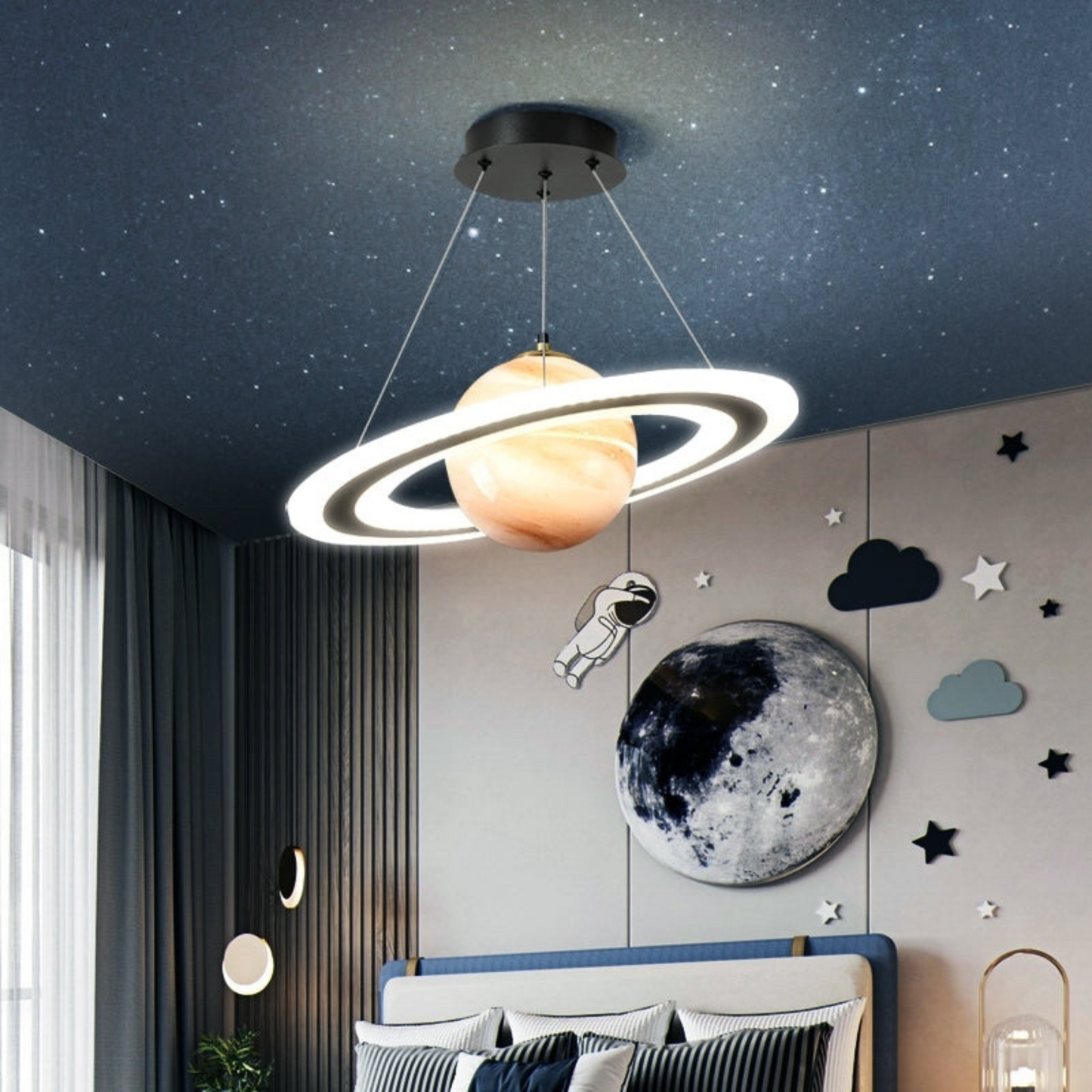Elegant Planet Inspired Remote Controlled Cosmic Pendant Light