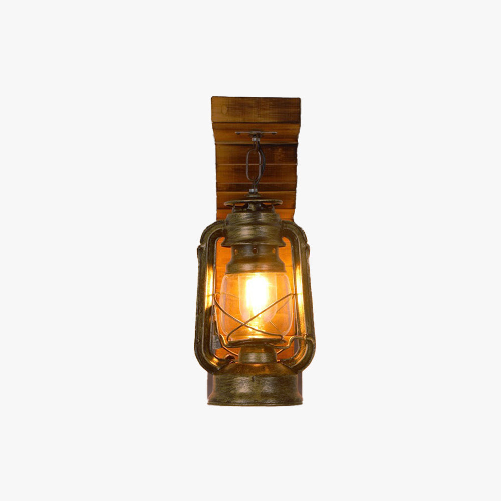 Rustic Pine Metal Lantern Wall Wall Lamp