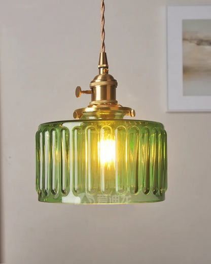 Contemporary Emerald Glass Brass Hanging Pendant Light