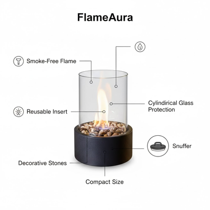Bioethanol Tabletop Fireplace - Ventless Smokeless Indoor Outdoor - Portable Real Flame