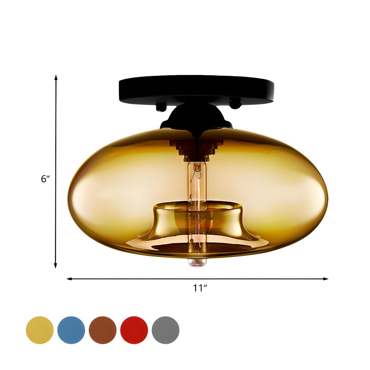 Industrial Glass Ceiling Light - Oval Shade Ceiling Mount