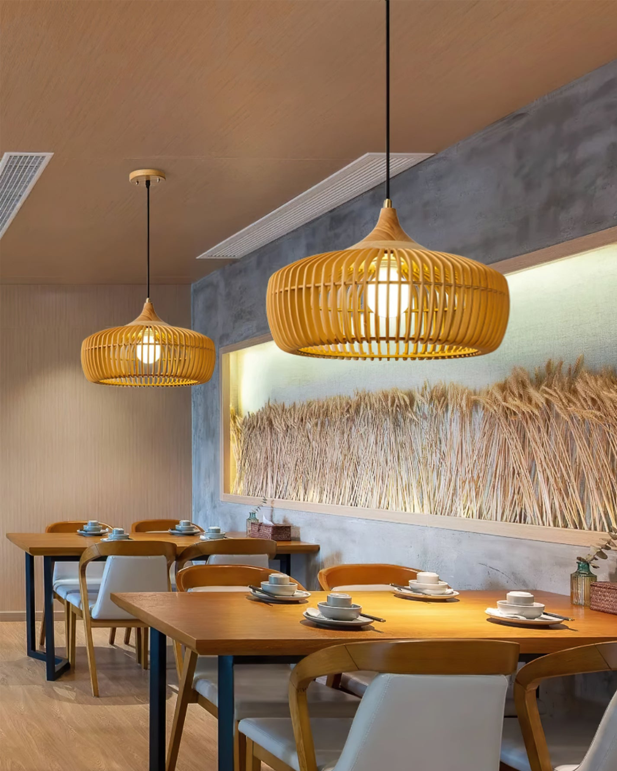 Modern Adjustable Height Solid Wood Kitchen Pendant Light