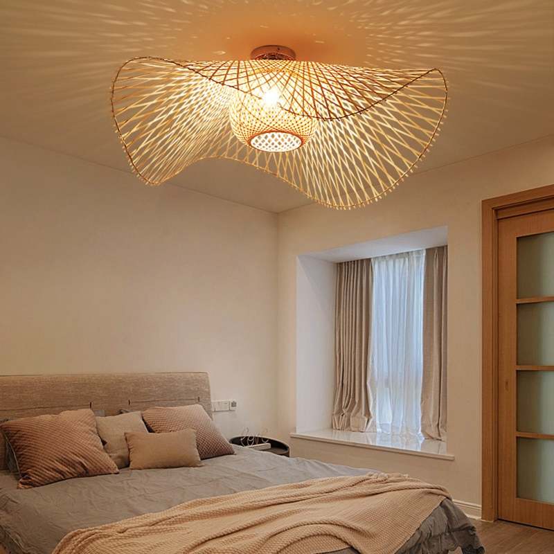 Boho Woven Rattan Ceiling Light Fixture