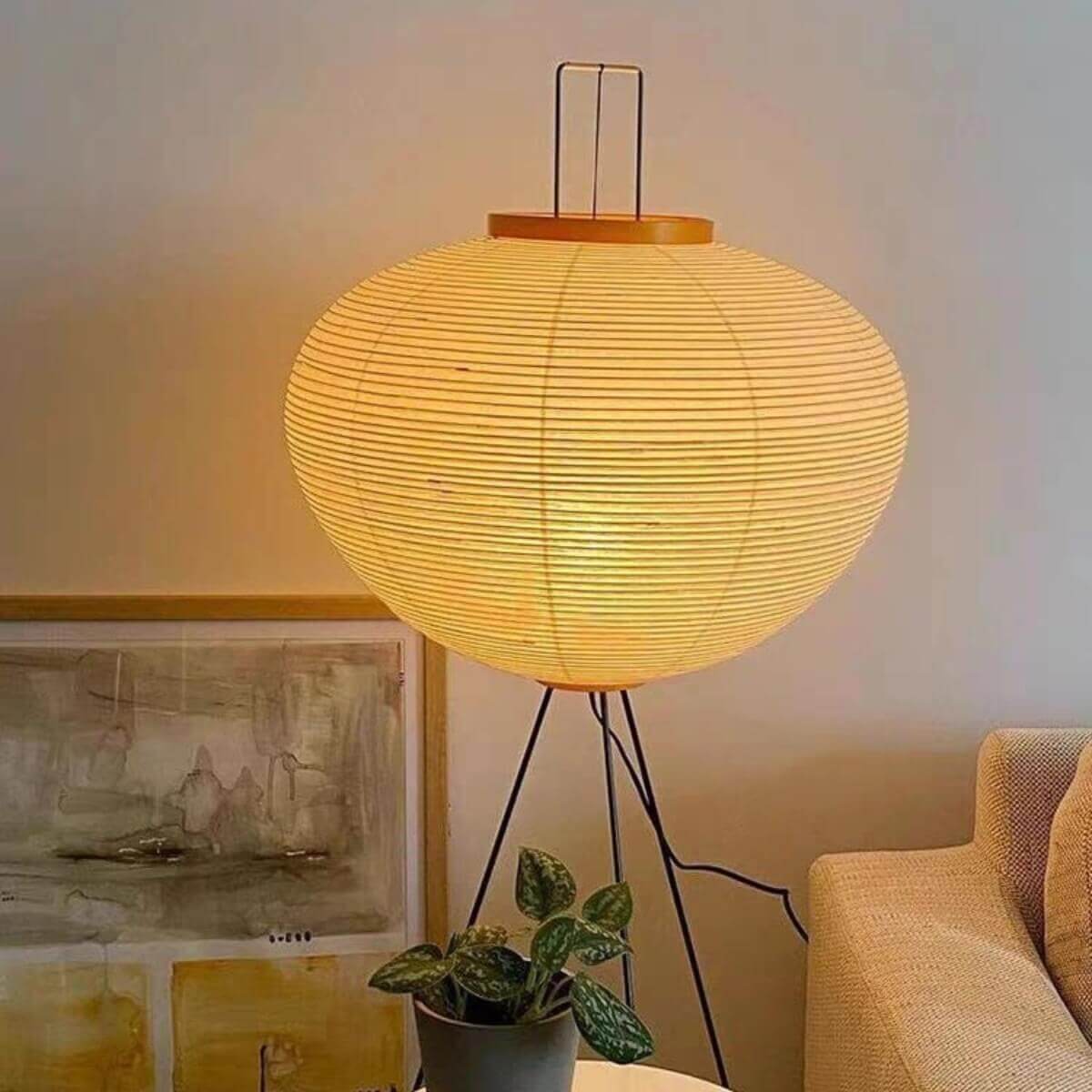 Retro Art Design Floor Lamp with Japanese Rice Paper Shade