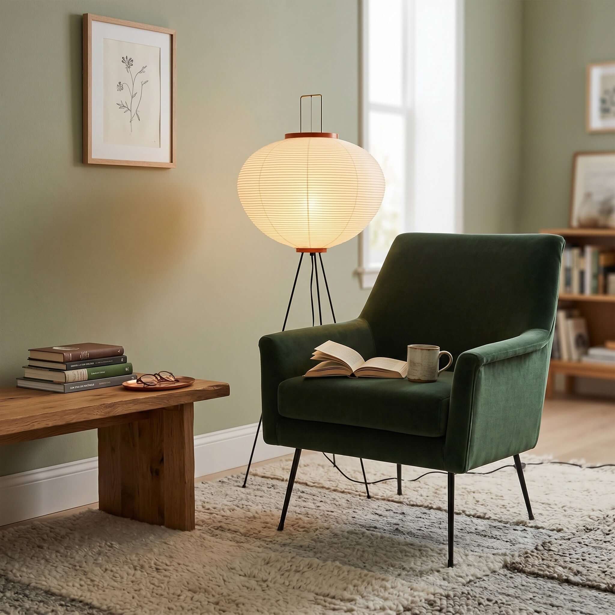 Retro Art Design Floor Lamp with Japanese Rice Paper Shade