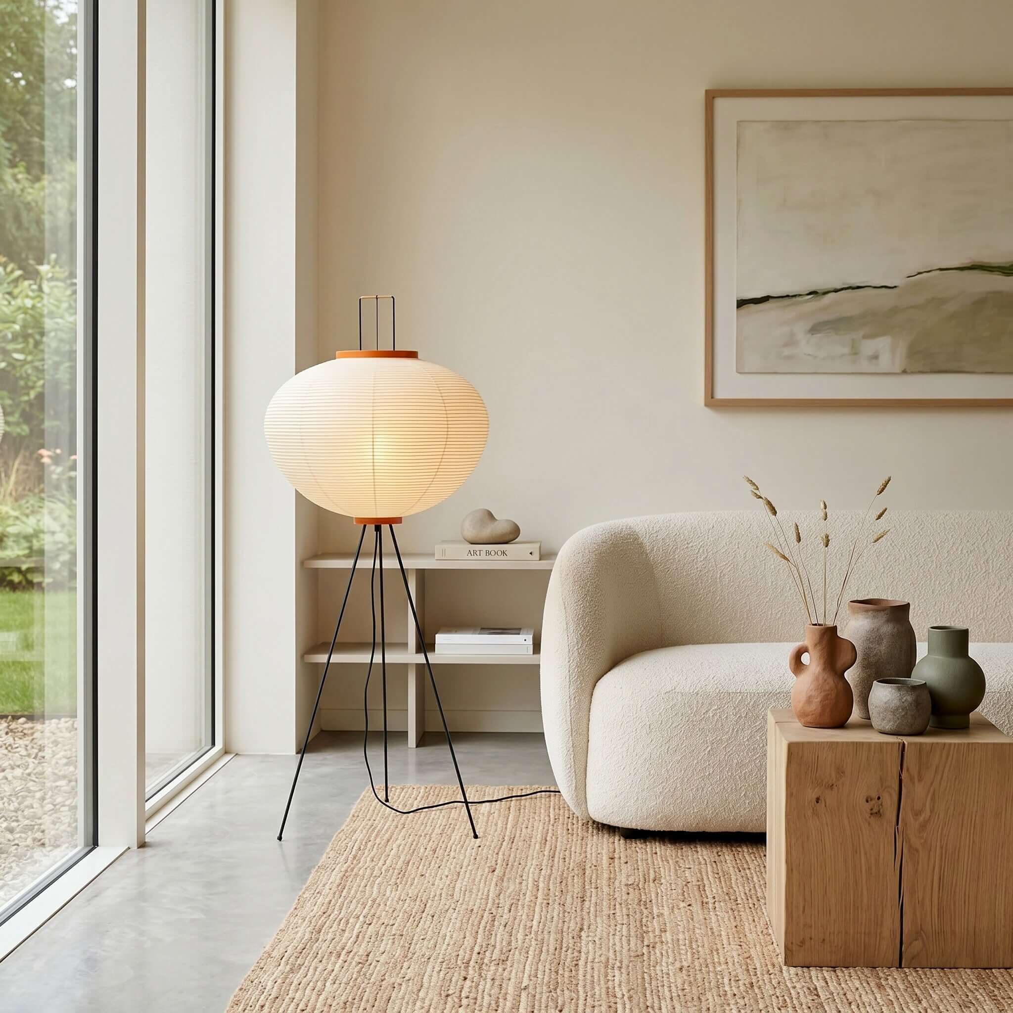 Retro Art Design Floor Lamp with Japanese Rice Paper Shade
