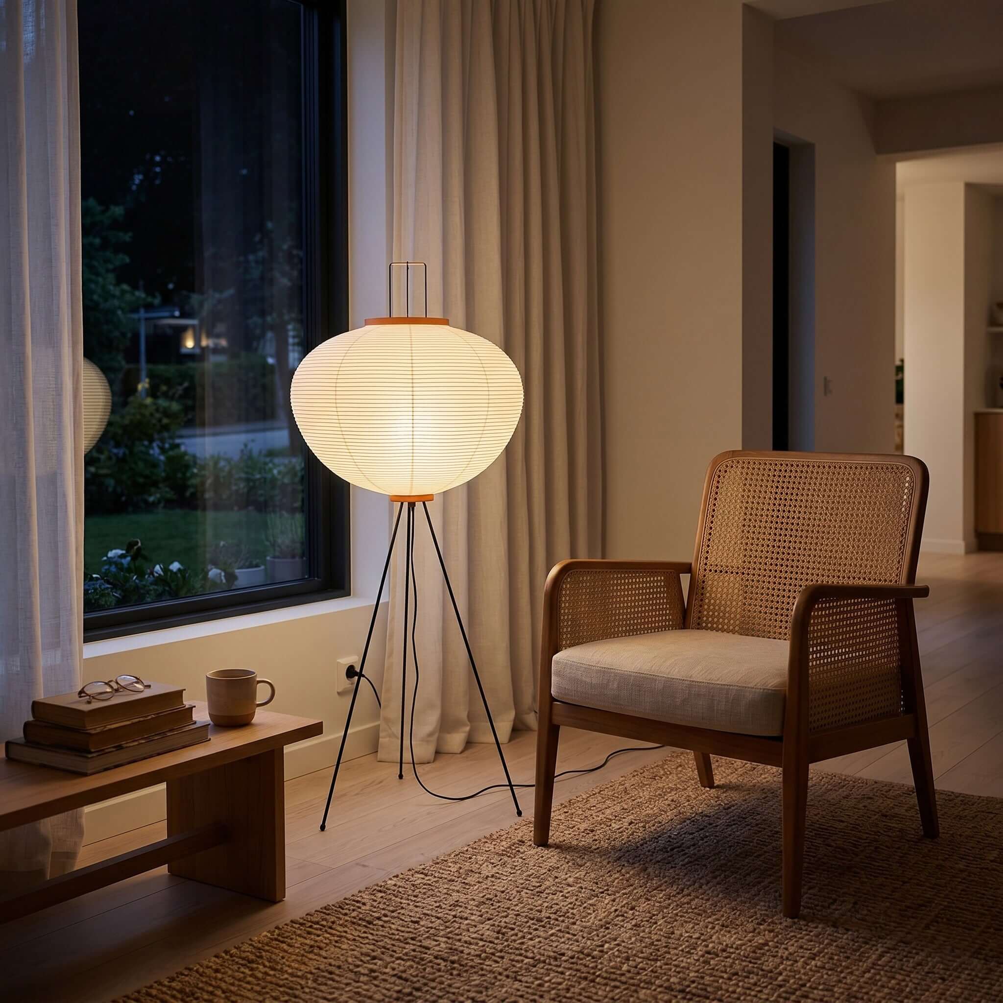 Retro Art Design Floor Lamp with Japanese Rice Paper Shade