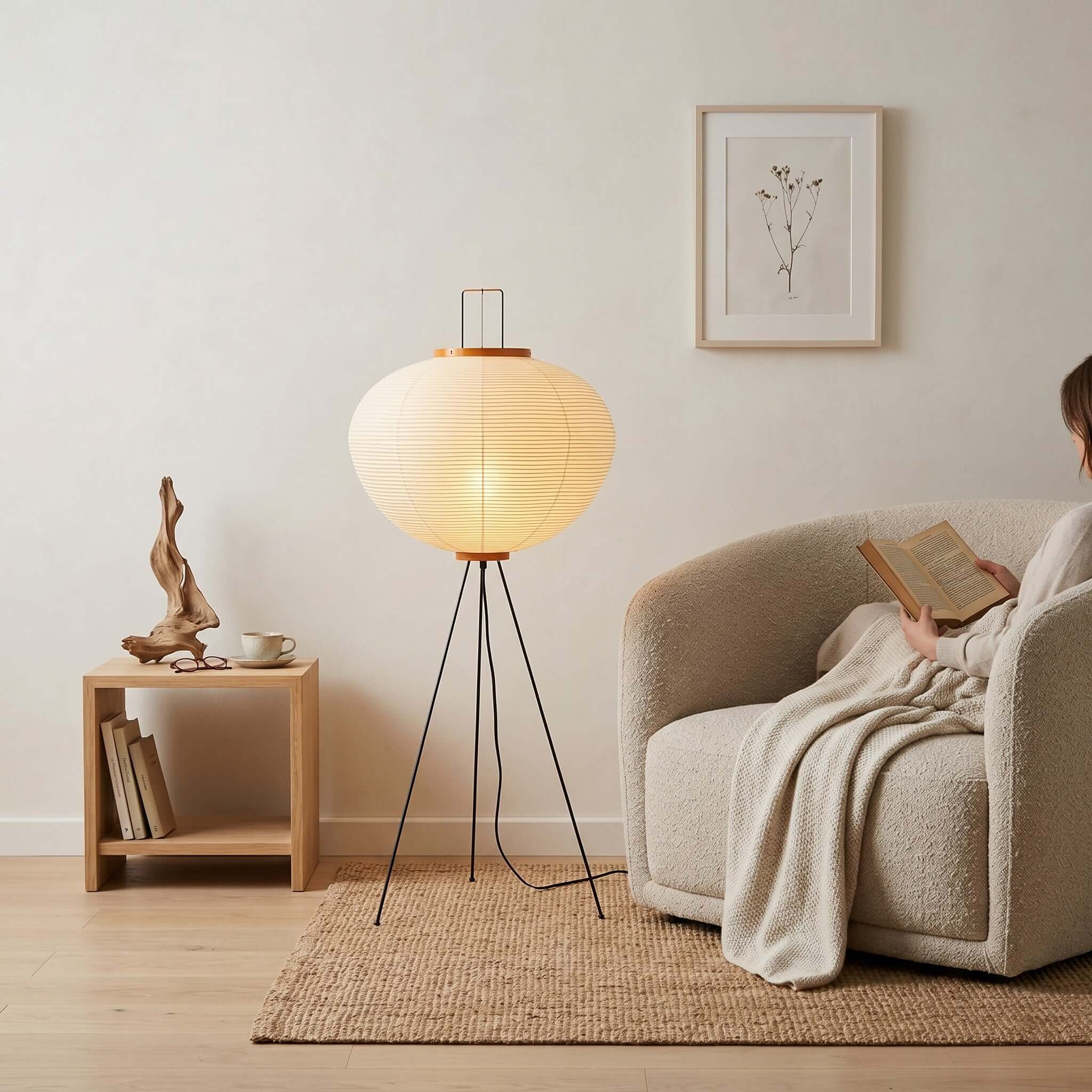 Retro Art Design Floor Lamp with Japanese Rice Paper Shade