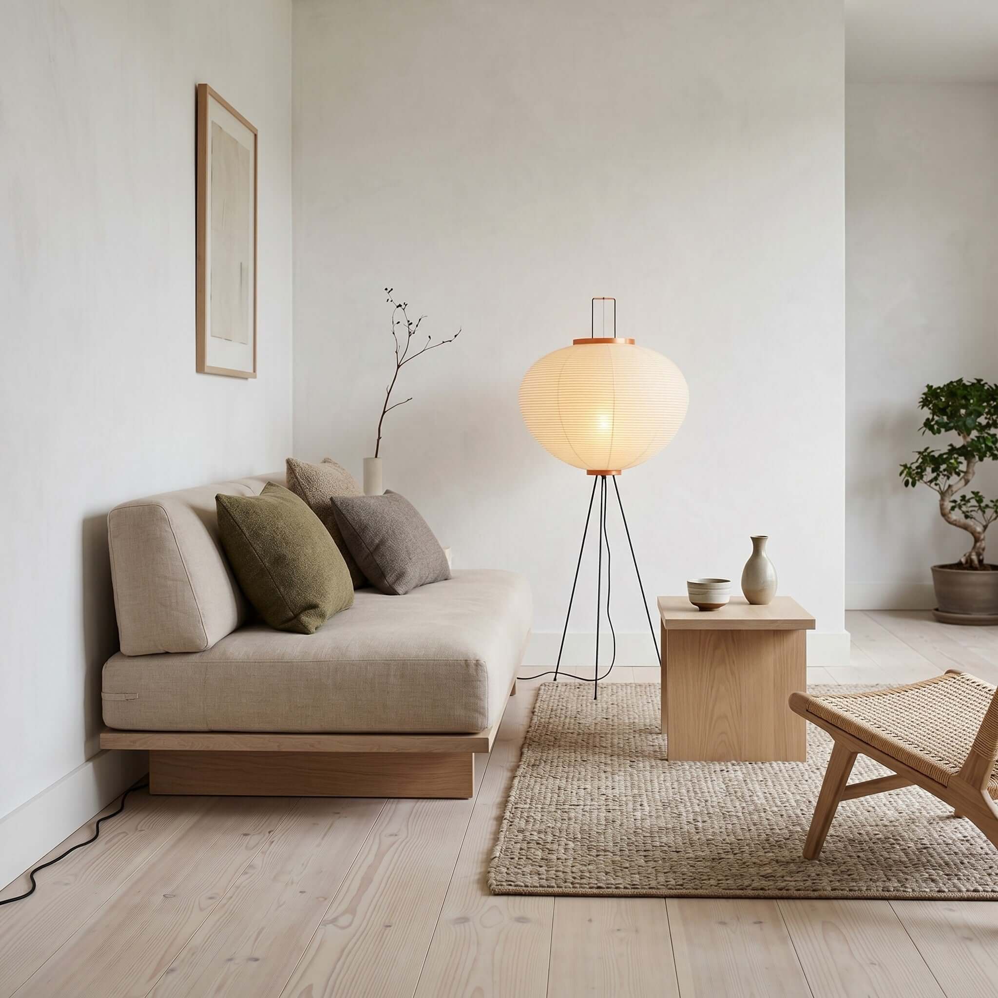 Retro Art Design Floor Lamp with Japanese Rice Paper Shade
