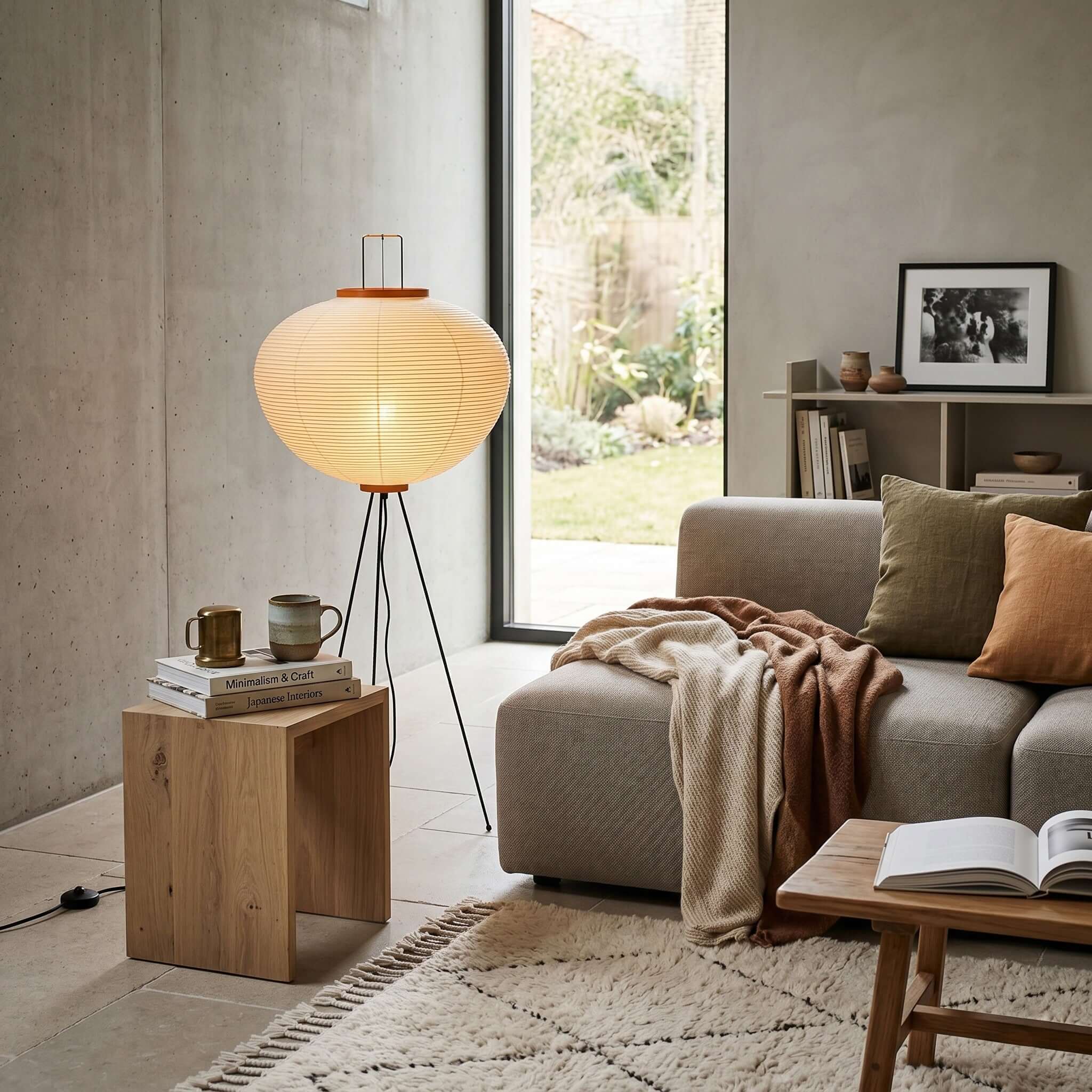 Retro Art Design Floor Lamp with Japanese Rice Paper Shade