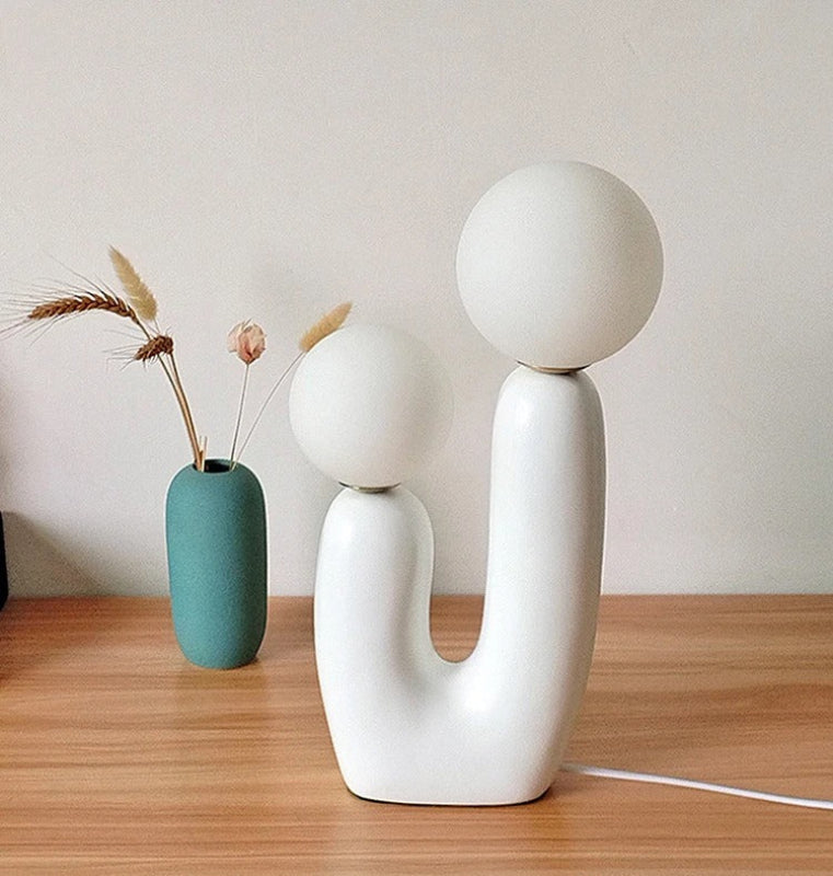 Art Deco Glass Table Lamp – Sculptural Resin Base LED – Bedside Living Room