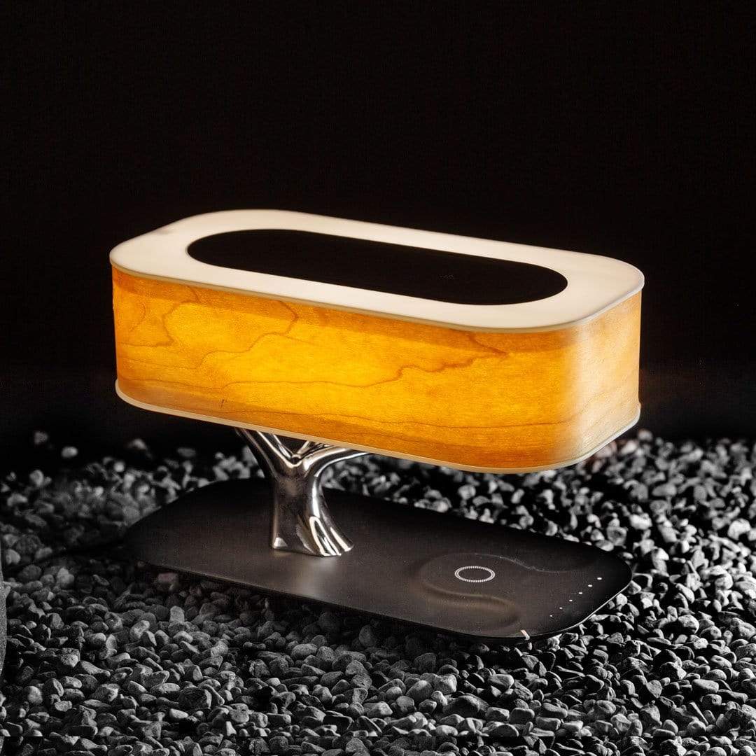 Modern Bedside Table Lamp for Bedroom - Touch Control - Natural Wood-Effect Shade