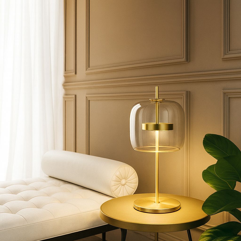 Vintage Bedside Table Lamp for Bedroom - Stained Glass Shade - Iron Base