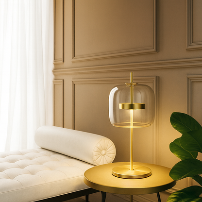 Vintage Bedside Table Lamp for Bedroom - Stained Glass Shade - Iron Base