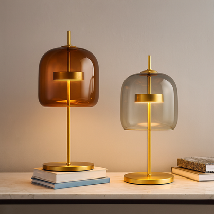 Vintage Bedside Table Lamp for Bedroom - Stained Glass Shade - Iron Base