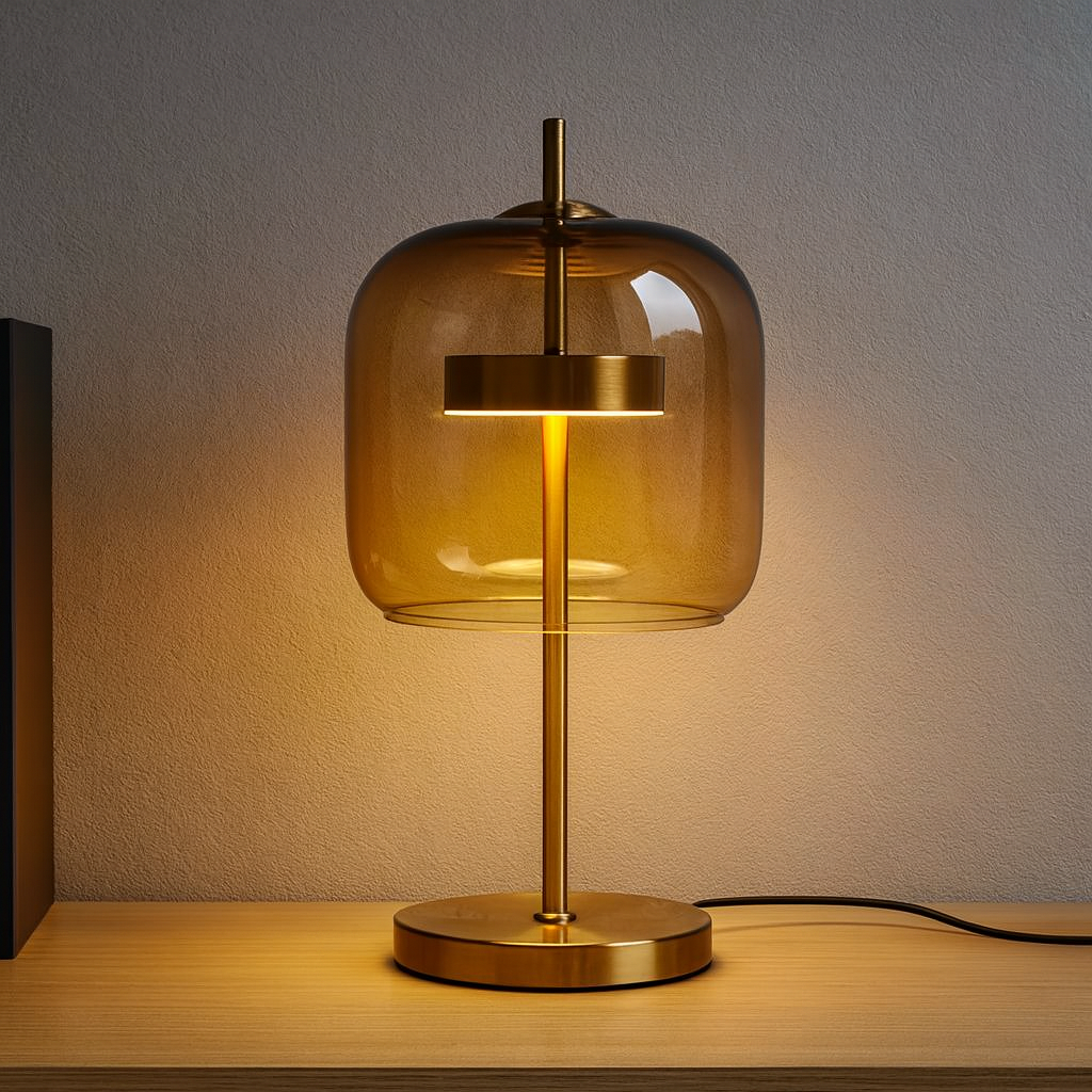 Vintage Bedside Table Lamp for Bedroom - Stained Glass Shade - Iron Base