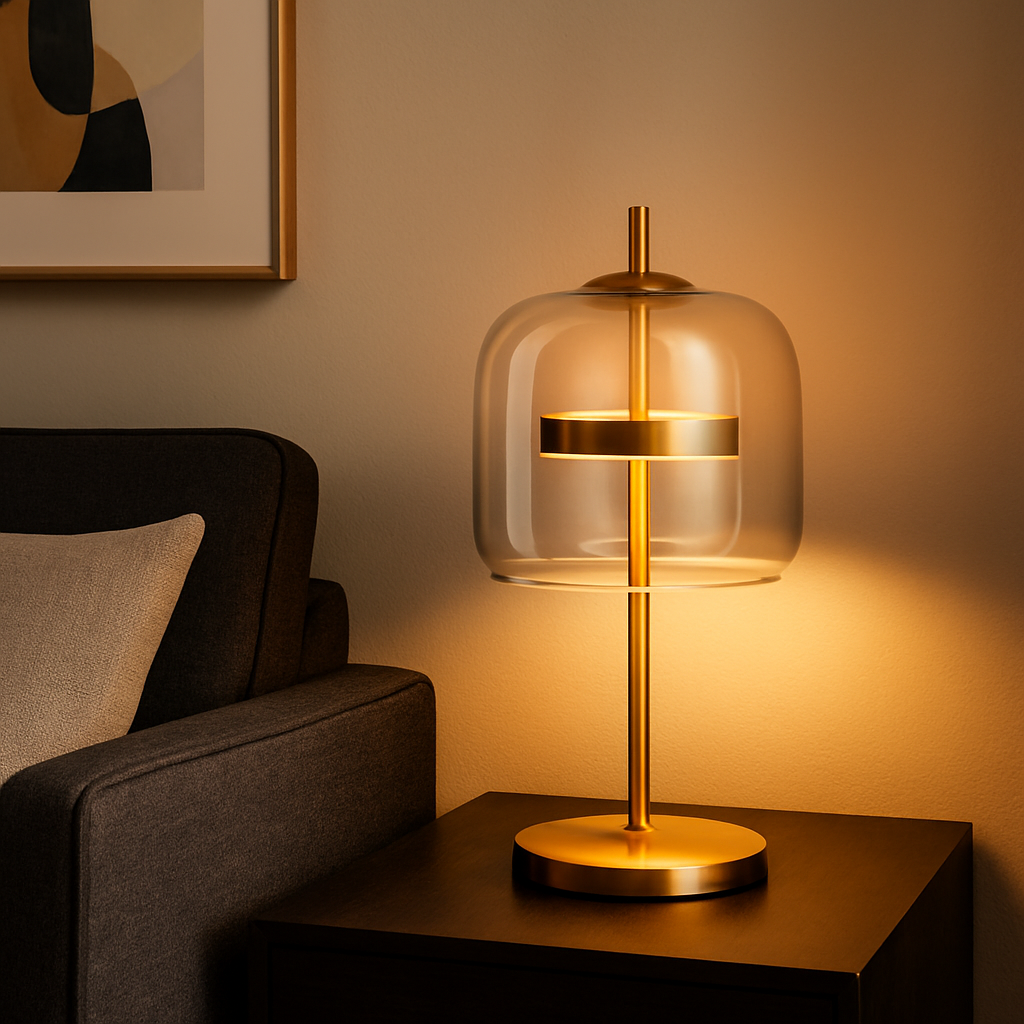 Vintage Bedside Table Lamp for Bedroom - Stained Glass Shade - Iron Base