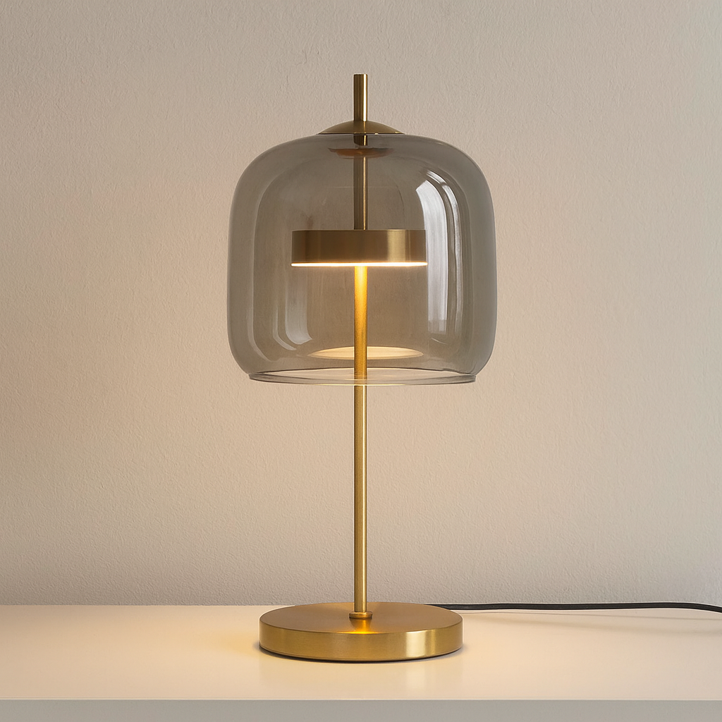 Vintage Bedside Table Lamp for Bedroom - Stained Glass Shade - Iron Base