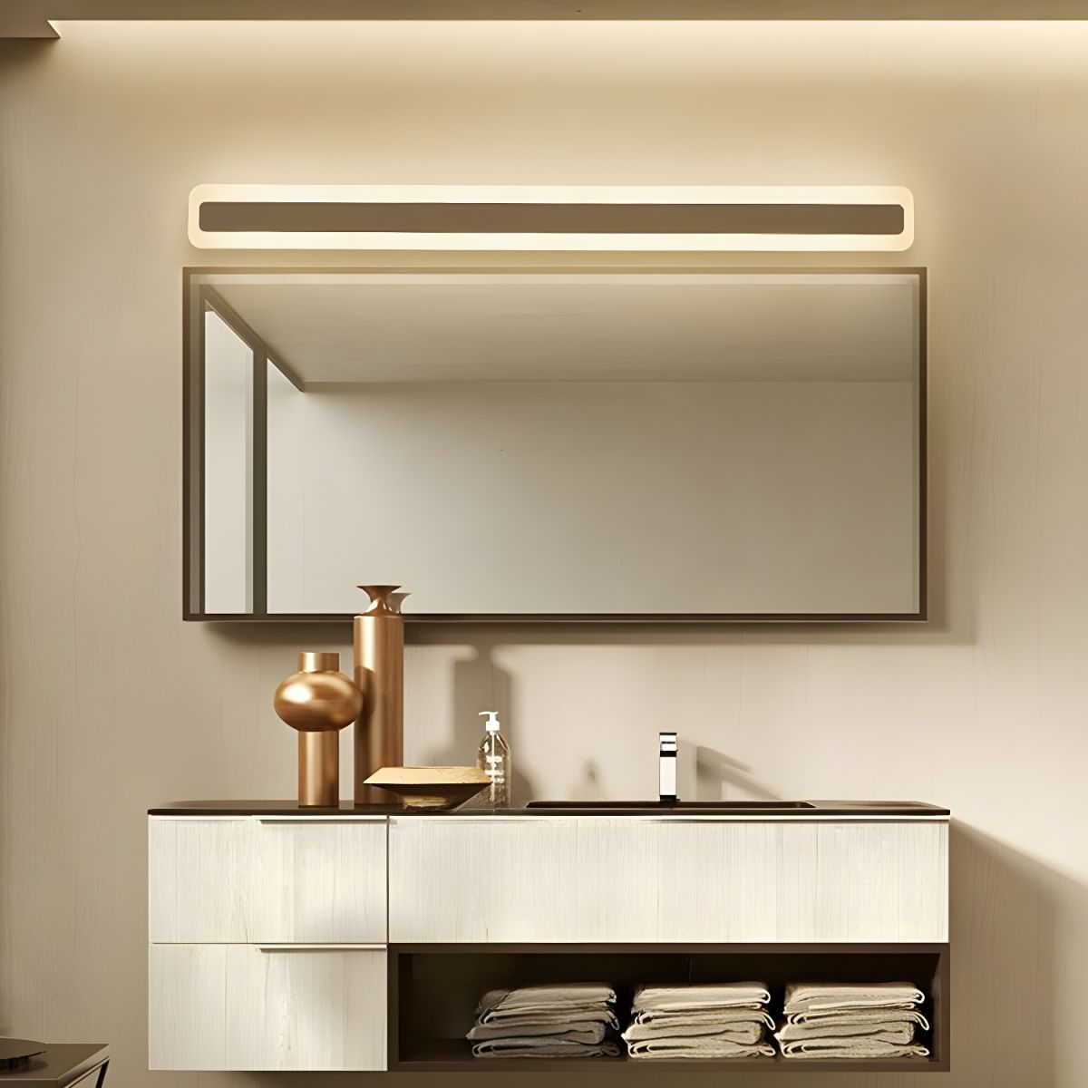 Modern Long Mirror Gold Finish Elegant Bathroom Wall Light