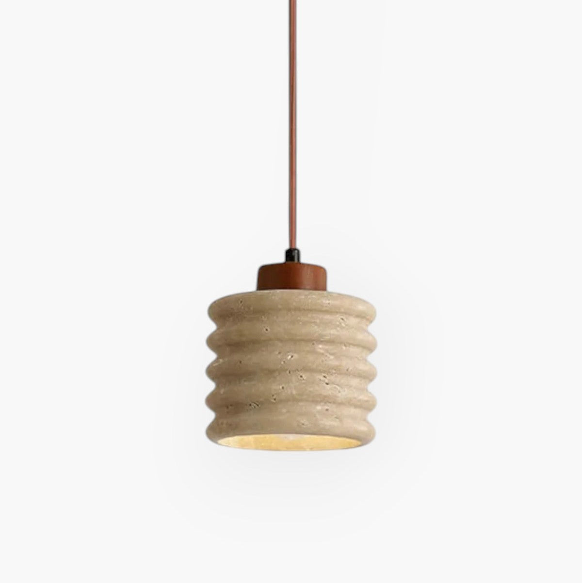 Sculptural Travertine And Walnut Elegant Pendant Lamp