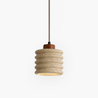 Sculptural Travertine And Walnut Elegant Pendant Lamp