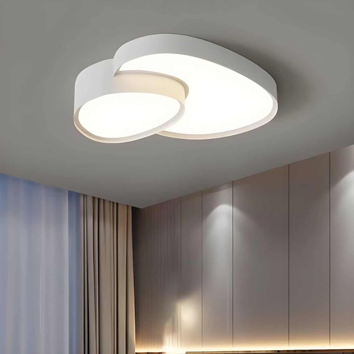 Modern Sculptural LED Flush Ceiling Light – 48W 3-Colour Mode – Bedroom Living Room