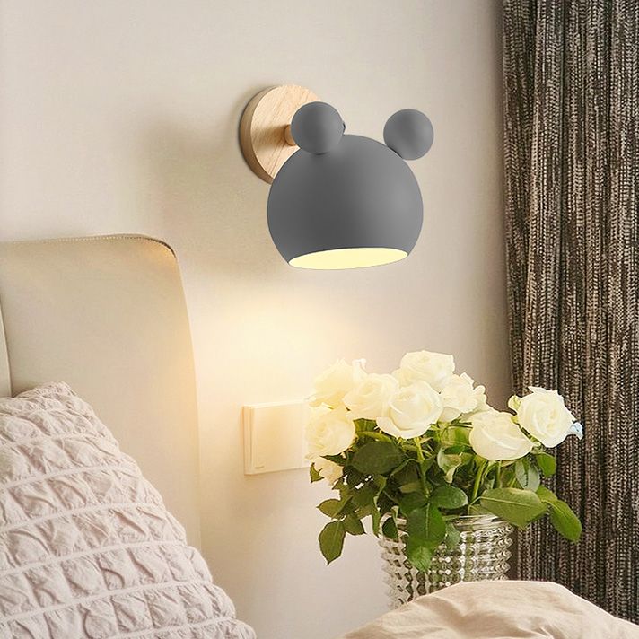 Wall Sconce – Metal Shade Wooden Base – Kids Bedroom Nursery E27