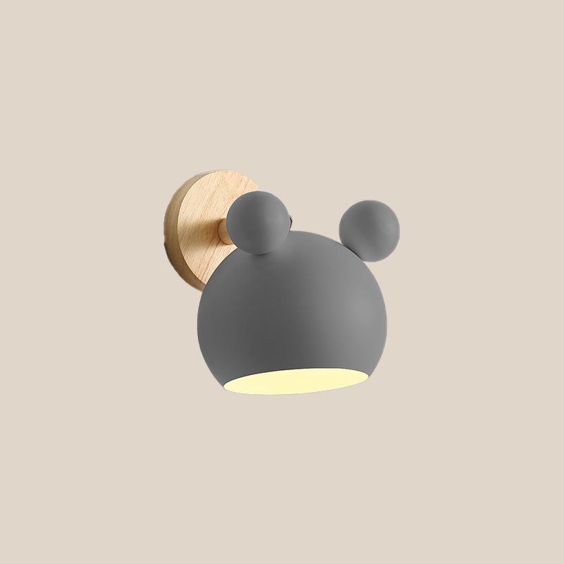 Wall Sconce – Metal Shade Wooden Base – Kids Bedroom Nursery E27