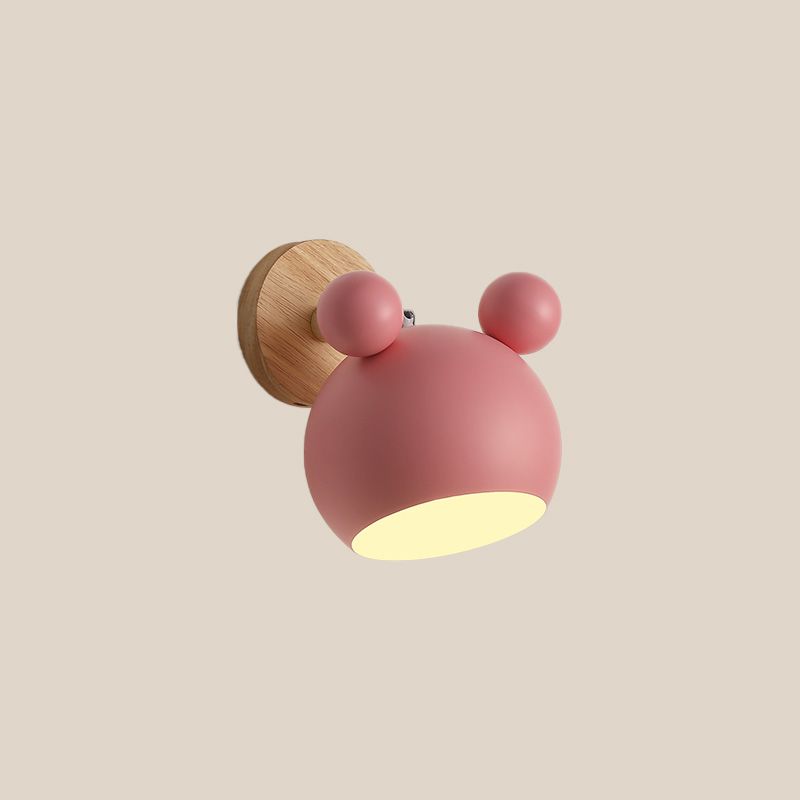 Wall Sconce – Metal Shade Wooden Base – Kids Bedroom Nursery E27