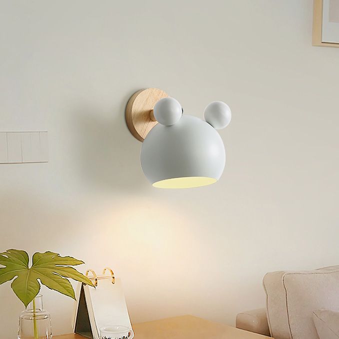 Wall Sconce – Metal Shade Wooden Base – Kids Bedroom Nursery E27