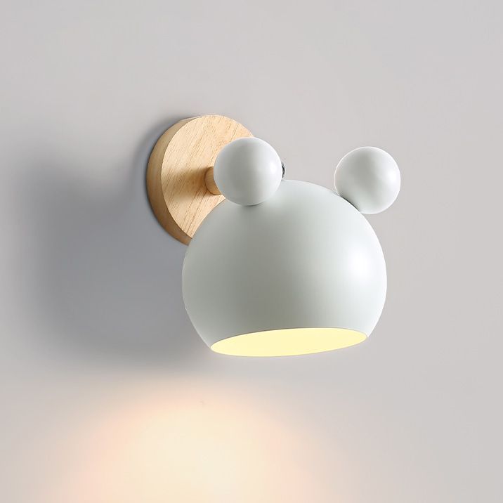 Wall Sconce – Metal Shade Wooden Base – Kids Bedroom Nursery E27