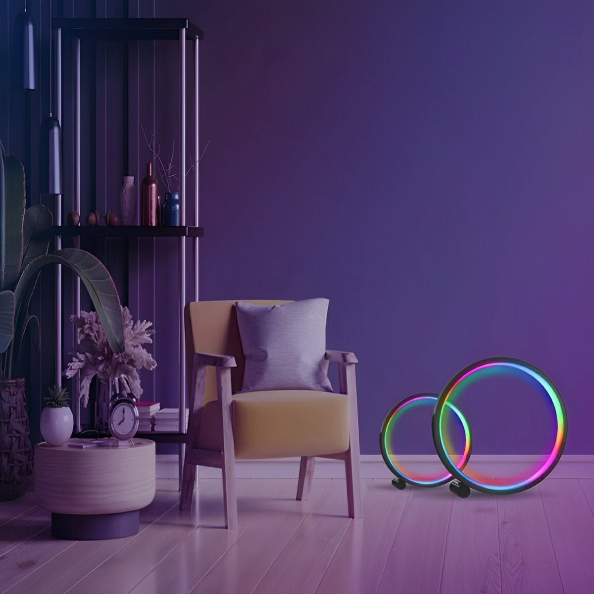 RGBIC LED Ring Table Lamp – Smart Tuya App Control & Remote – Bedroom Gaming USB