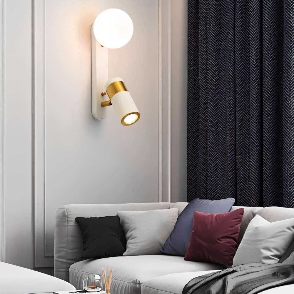 Dual Light Bedside Wall Lamp – Glass Globe & Adjustable LED Reading Spot