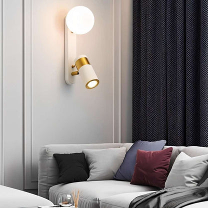 Dual Light Bedside Wall Lamp – Glass Globe & Adjustable LED Reading Spot
