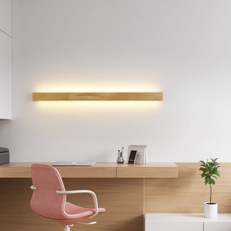 Minimalist Linear Wood LED Wall Light – Bedside Sconce