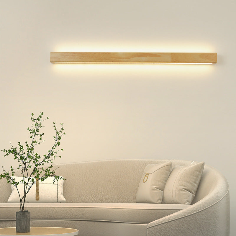 Minimalist Linear Wood LED Wall Light – Bedside Sconce