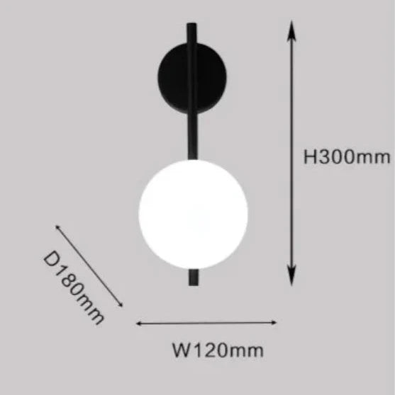 Black Globe Glass Metal Wall Lamp for Bedroom & Living Room